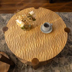 Mid Century Round Coffee Table with Solid Wood for Living Room, 2-Tier Round Coffee Table with Storage Shelf