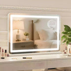 Large Vanity Mirror, 31.5x22.5 Makeup Mirror, 10X Magnifier, Non-Slip Metal Base for Vanity Desk