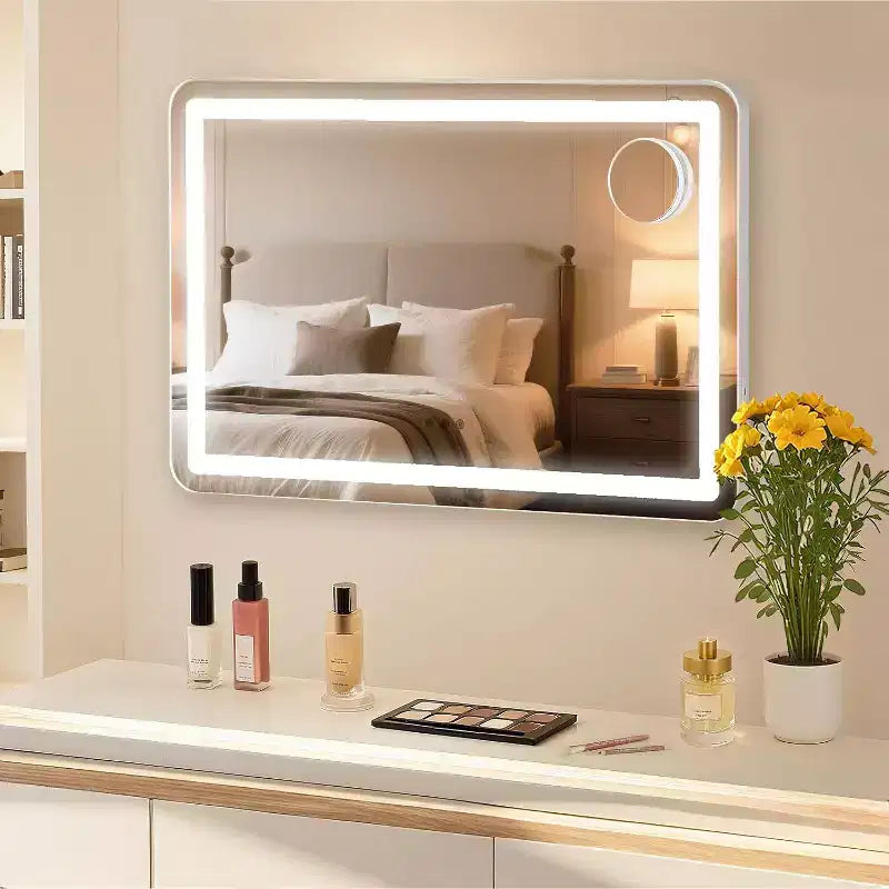 Large Vanity Mirror, 31.5x22.5 Makeup Mirror, 10X Magnifier, Non-Slip Metal Base for Vanity Desk