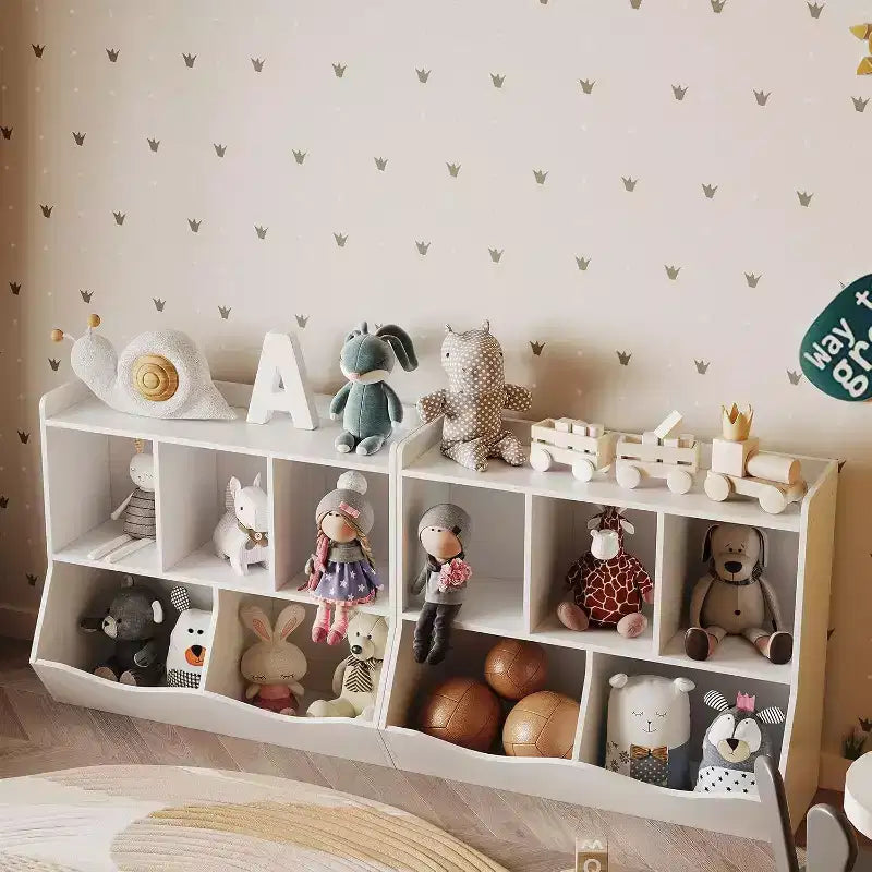 3-Tier Toy Storage Cabinet for Kids, Wood Book Organizer Shelf, Playroom & Nursery Storage, White, 2-Pack