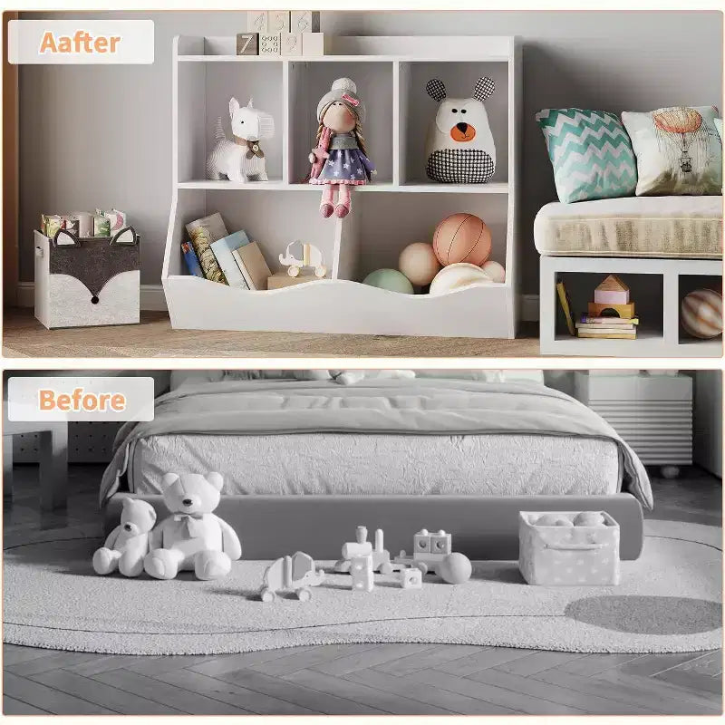 3-Tier Toy Storage Cabinet for Kids, Wood Book Organizer Shelf, Playroom & Nursery Storage, White, 2-Pack