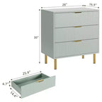 Wooden 30 Tall Fluted 3 Drawer Dresser for Bedroom with Gold Metal Handles & Anti-Tipping Device