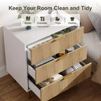 Wooden 30 Tall Fluted 3 Drawer Dresser for Bedroom with Gold Metal Handles & Anti-Tipping Device