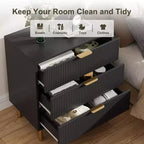 Wooden 30 Tall Fluted 3 Drawer Dresser for Bedroom with Gold Metal Handles & Anti-Tipping Device