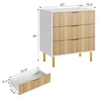 Wooden 30 Tall Fluted 3 Drawer Dresser for Bedroom with Gold Metal Handles & Anti-Tipping Device