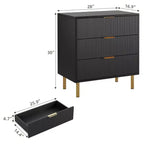 Wooden 30 Tall Fluted 3 Drawer Dresser for Bedroom with Gold Metal Handles & Anti-Tipping Device