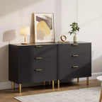 Wooden 30 Tall Fluted 3 Drawer Dresser for Bedroom with Gold Metal Handles & Anti-Tipping Device