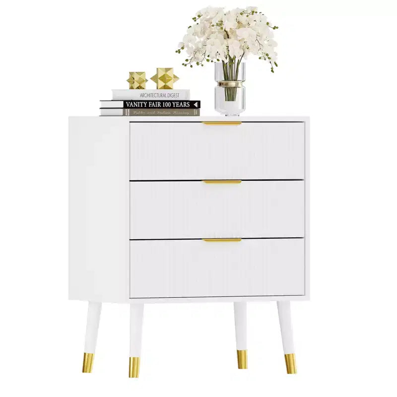 Modern Small Fluted 3 Drawer Dresser for Bedroom, Nightstand