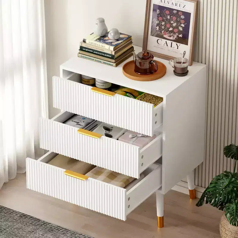 Modern Small Fluted 3 Drawer Dresser for Bedroom, Nightstand