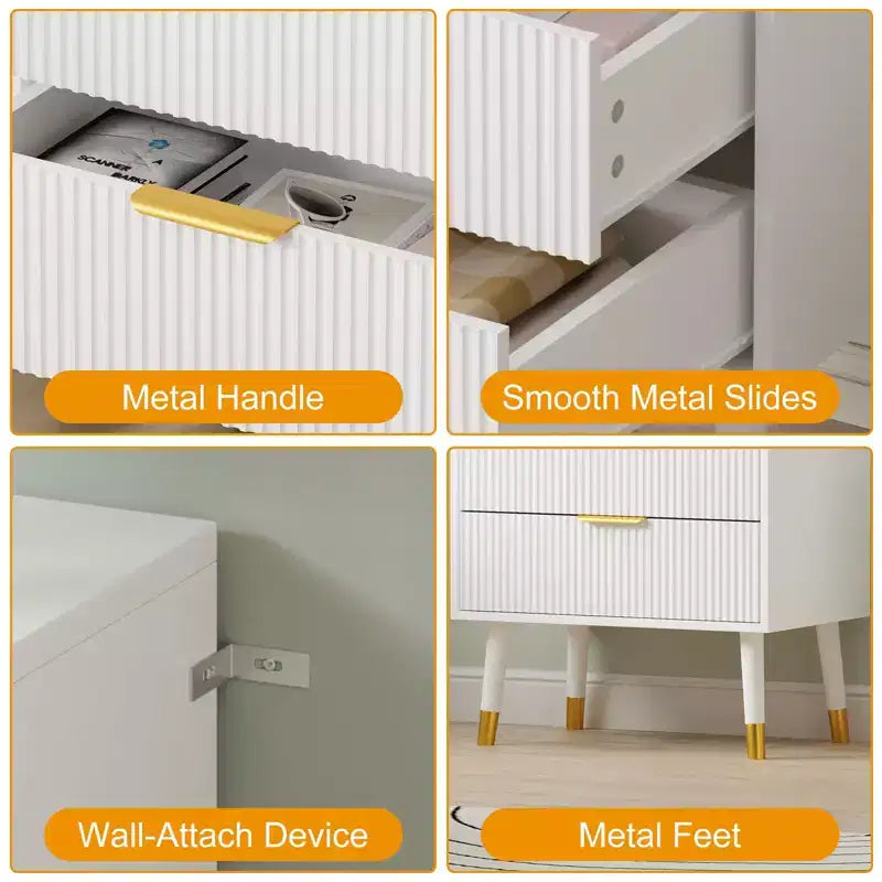 Modern Small Fluted 3 Drawer Dresser for Bedroom, Nightstand