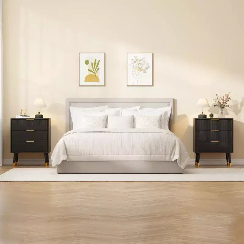 Modern Small Fluted 3 Drawer Dresser for Bedroom, Nightstand
