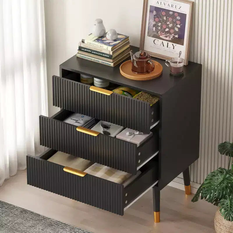 Modern Small Fluted 3 Drawer Dresser for Bedroom, Nightstand