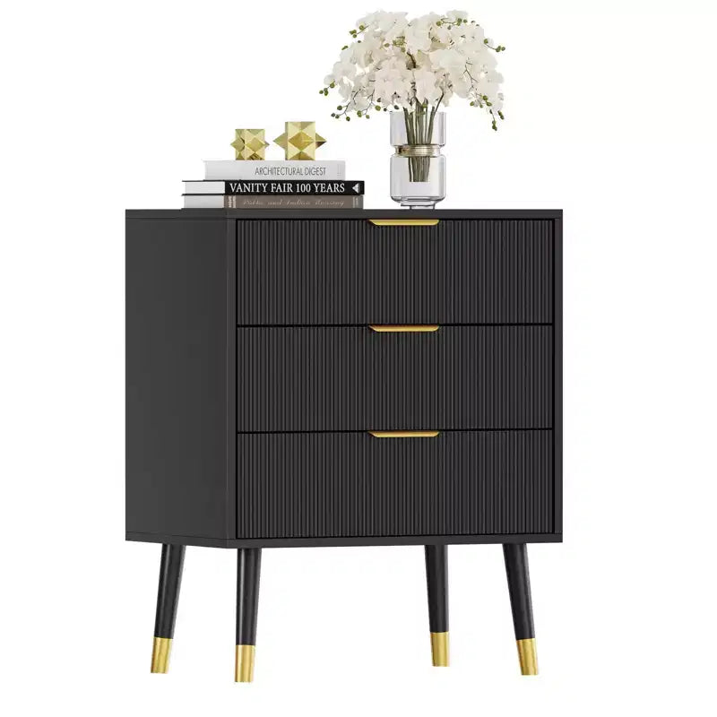 Modern Small Fluted 3 Drawer Dresser for Bedroom, Nightstand