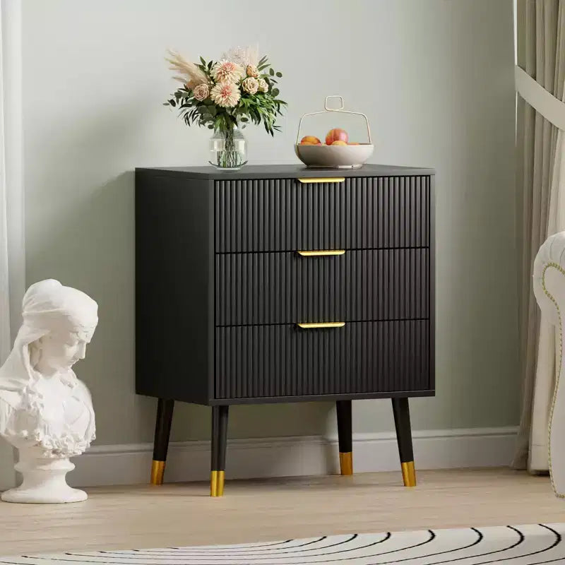 Modern Small Fluted 3 Drawer Dresser for Bedroom, Nightstand