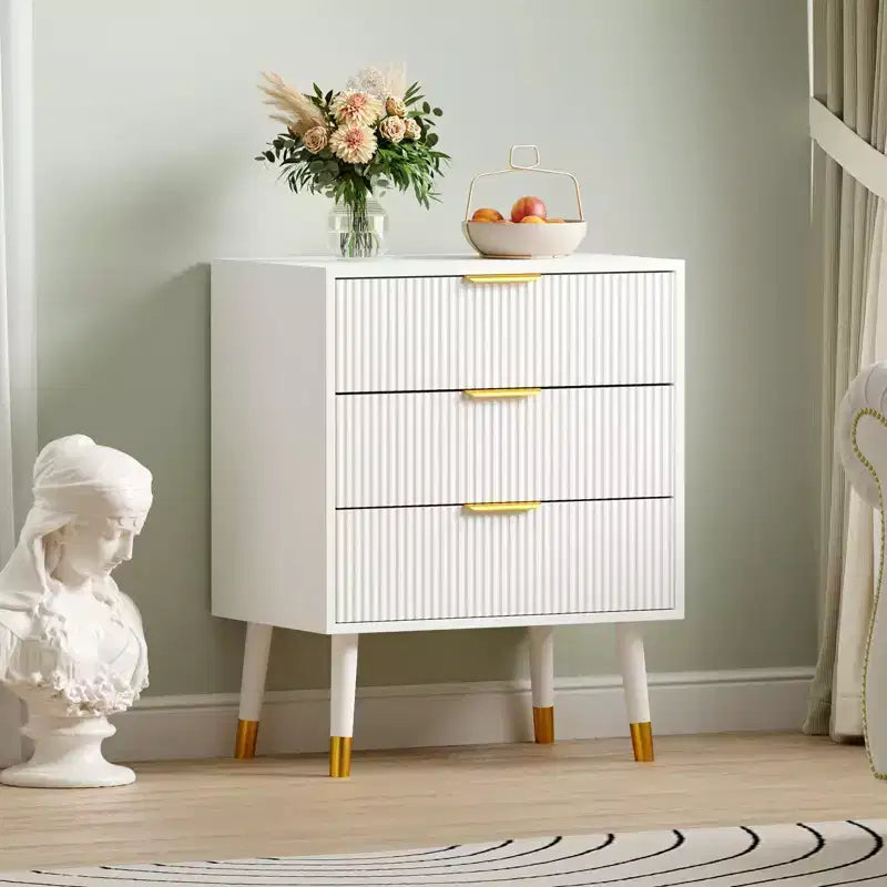 Modern Small Fluted 3 Drawer Dresser for Bedroom, Nightstand