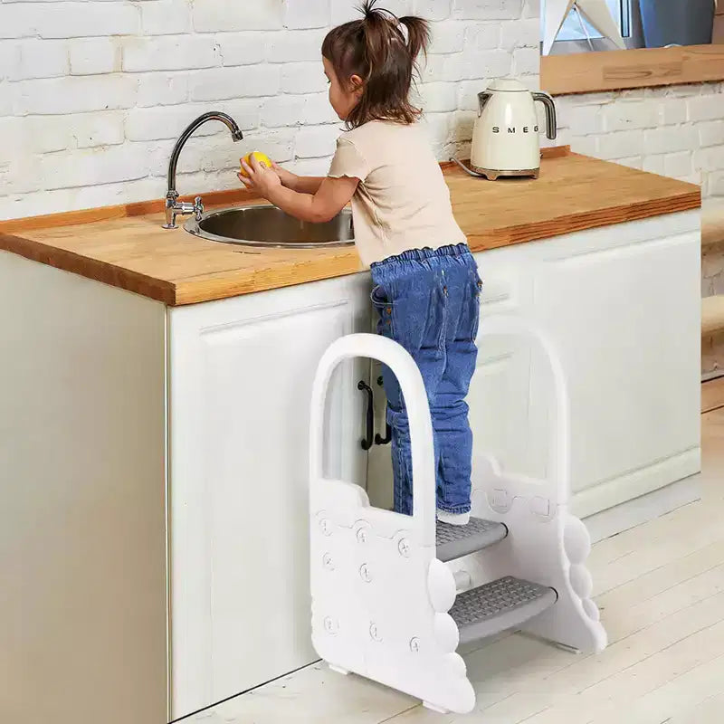 Toddler Step Stool for Bathroom Sink, 2 Step Stools for Kids, Anti-Slip Stool for Kitchen Counter, Potty Training Toilet Stool with Handrail