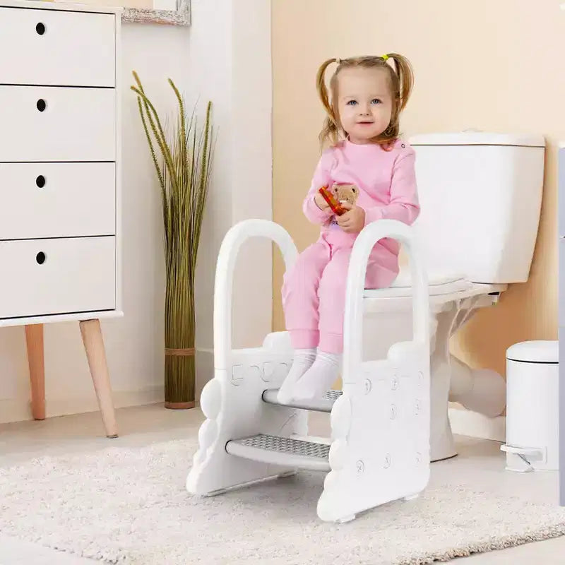 Toddler Step Stool for Bathroom Sink, 2 Step Stools for Kids, Anti-Slip Stool for Kitchen Counter, Potty Training Toilet Stool with Handrail