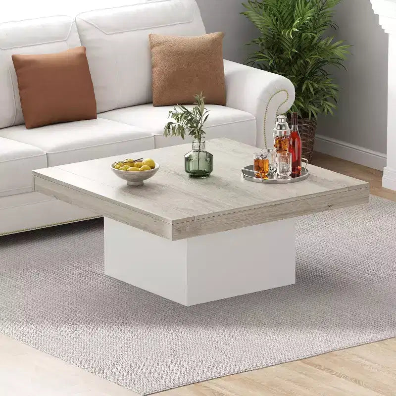 Square Coffee Table with 16-Color Led Lights, 35 inch Modern Living Room Tables, Cocktail Table for Home Office, Apartment, Reading Room