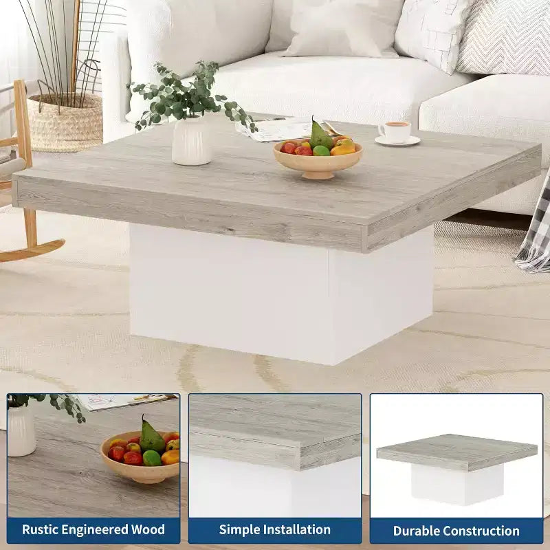Square Coffee Table with 16-Color Led Lights, 35 inch Modern Living Room Tables, Cocktail Table for Home Office, Apartment, Reading Room