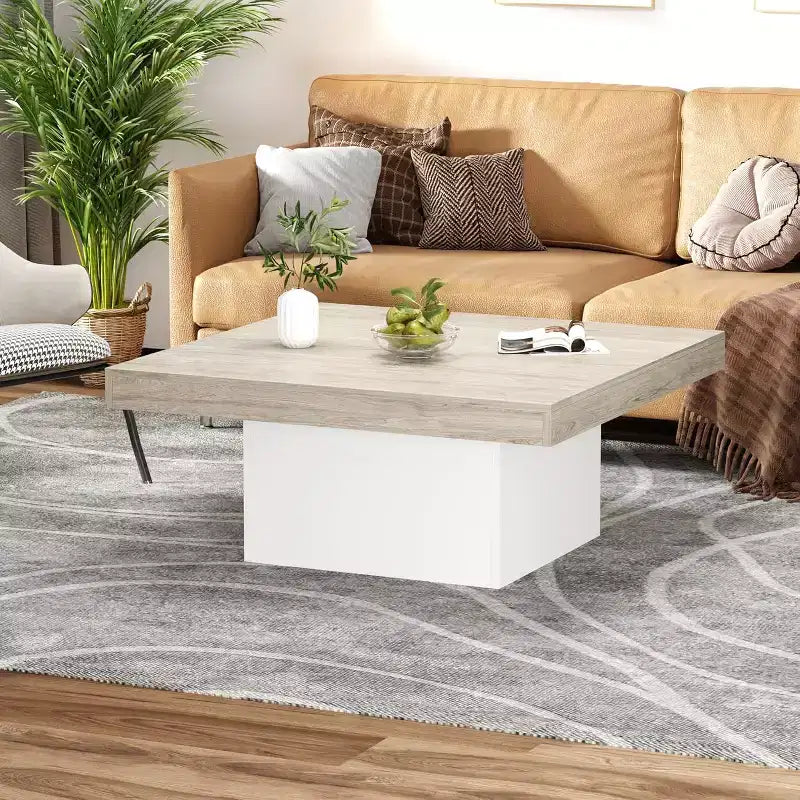 Square Coffee Table with 16-Color Led Lights, 35 inch Modern Living Room Tables, Cocktail Table for Home Office, Apartment, Reading Room