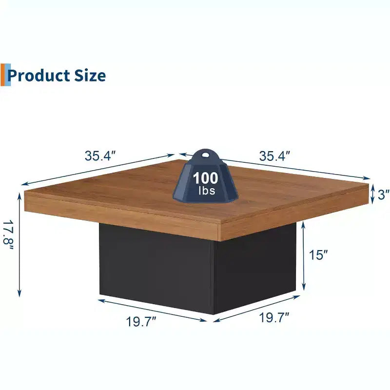 Square Coffee Table with 16-Color Led Lights, 35 inch Modern Living Room Tables, Cocktail Table for Home Office, Apartment, Reading Room