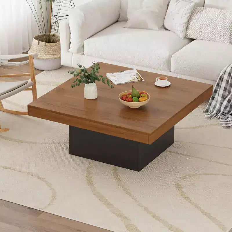 Square Coffee Table with 16-Color Led Lights, 35 inch Modern Living Room Tables, Cocktail Table for Home Office, Apartment, Reading Room