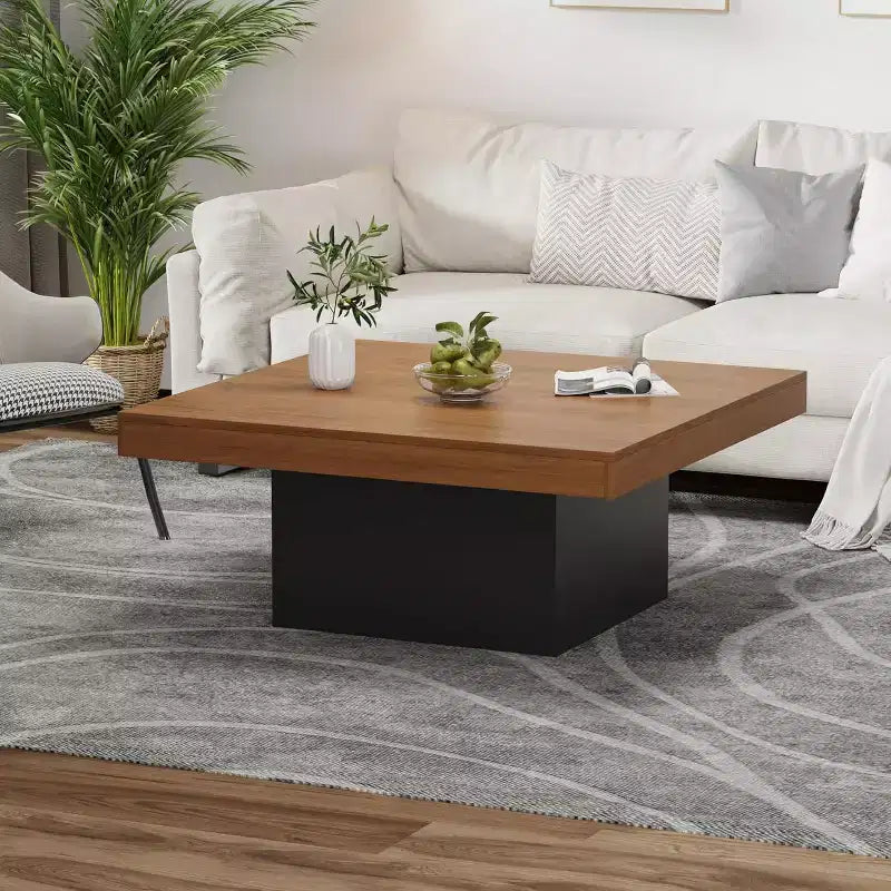 Square Coffee Table with 16-Color Led Lights, 35 inch Modern Living Room Tables, Cocktail Table for Home Office, Apartment, Reading Room