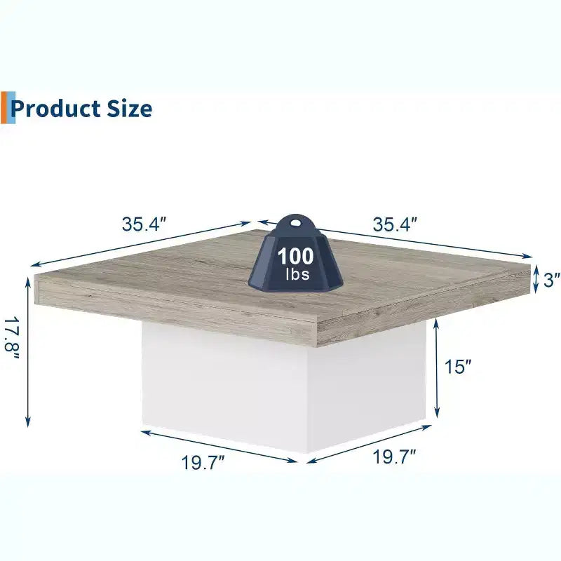Square Coffee Table with 16-Color Led Lights, 35 inch Modern Living Room Tables, Cocktail Table for Home Office, Apartment, Reading Room