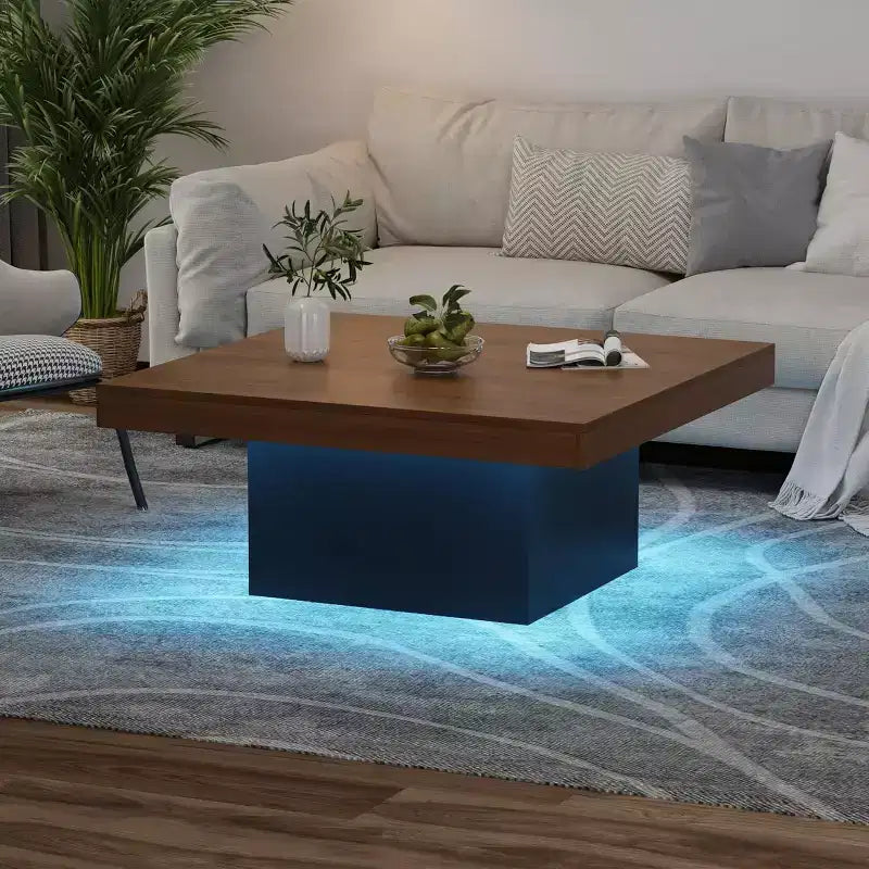 Square Coffee Table with 16-Color Led Lights, 35 inch Modern Living Room Tables, Cocktail Table for Home Office, Apartment, Reading Room