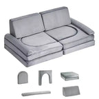 VEVOR Modular Kids Play Couch, Sectional Toddler Sofa with Armrests, 28D Sponge & Short Pile, Convertible Kids Modular Couch, 10 Pcs, Gray