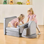 Modular Kids Play Couch, Sectional Toddler Sofa with Armrests, 28D Sponge & Short Pile, Convertible Kids Modular Couch, 10 Pcs, Gray
