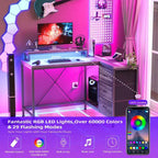 U Shaped Computer Gaming Desk, 79 Reversible l Shaped Computer Desk with Power Outlet & LED Strip