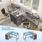 U Shaped Computer Gaming Desk, 79 Reversible l Shaped Computer Desk with Power Outlet & LED Strip