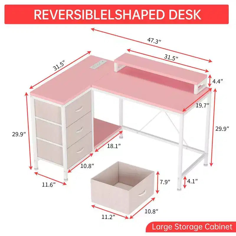 U Shaped Computer Gaming Desk, 79 Reversible l Shaped Computer Desk with Power Outlet & LED Strip