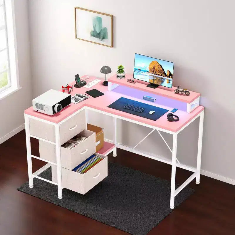 U Shaped Computer Gaming Desk, 79 Reversible l Shaped Computer Desk with Power Outlet & LED Strip