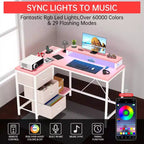 U Shaped Computer Gaming Desk, 79 Reversible l Shaped Computer Desk with Power Outlet & LED Strip