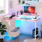 U Shaped Computer Gaming Desk, 79 Reversible l Shaped Computer Desk with Power Outlet & LED Strip