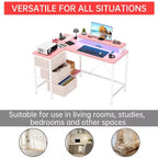 U Shaped Computer Gaming Desk, 79 Reversible l Shaped Computer Desk with Power Outlet & LED Strip