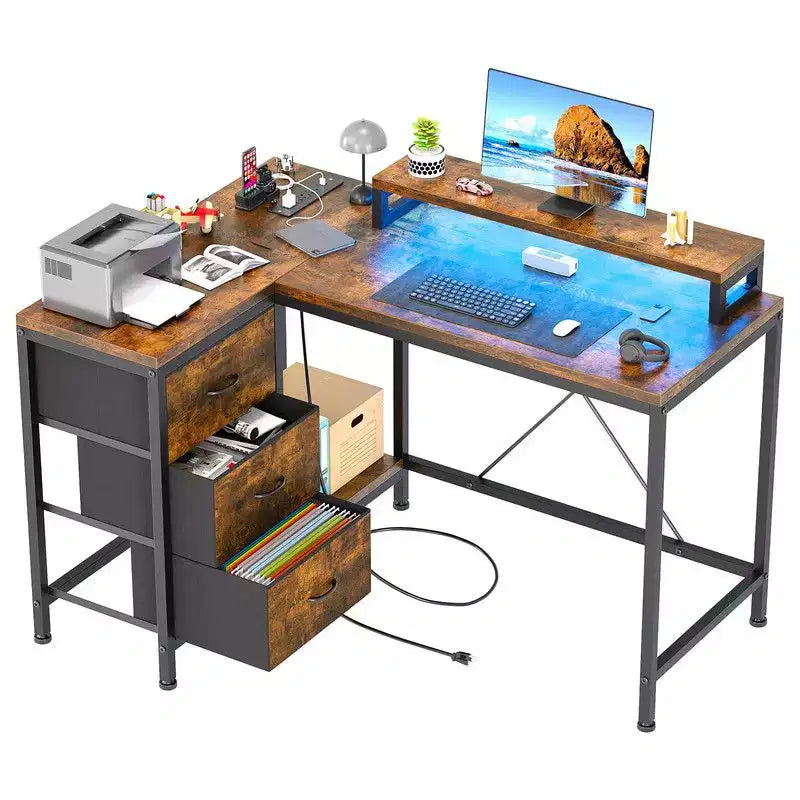 U Shaped Computer Gaming Desk, 79 Reversible l Shaped Computer Desk with Power Outlet & LED Strip