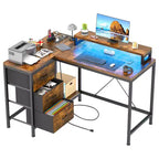 U Shaped Computer Gaming Desk, 79 Reversible l Shaped Computer Desk with Power Outlet & LED Strip