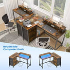 U Shaped Computer Gaming Desk, 79 Reversible l Shaped Computer Desk with Power Outlet & LED Strip