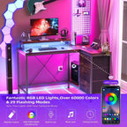 U Shaped Computer Gaming Desk, 79 Reversible l Shaped Computer Desk with Power Outlet & LED Strip