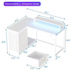 U Shaped Computer Gaming Desk, 79 Reversible l Shaped Computer Desk with Power Outlet & LED Strip