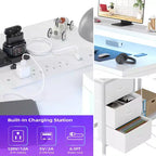 U Shaped Computer Gaming Desk, 79 Reversible l Shaped Computer Desk with Power Outlet & LED Strip