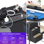 U Shaped Computer Gaming Desk, 79 Reversible l Shaped Computer Desk with Power Outlet & LED Strip