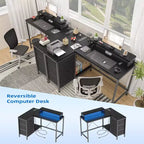 U Shaped Computer Gaming Desk, 79 Reversible l Shaped Computer Desk with Power Outlet & LED Strip