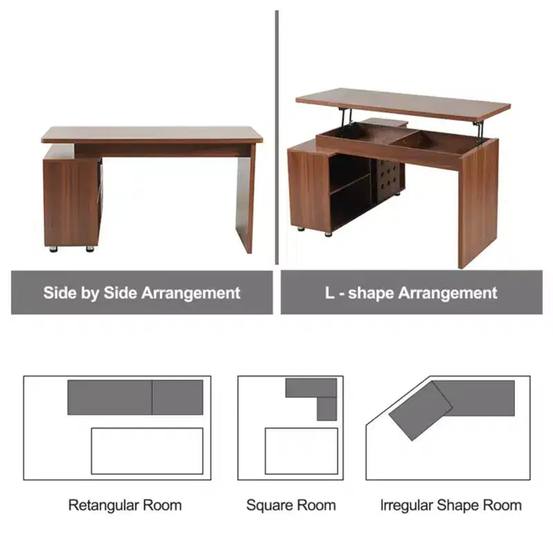 55 Executive L Shaped Desk, Corner Computer Desk with Storage Cabinet, Home Office Desk for Study, Conference Table for Living Room, Bedroom