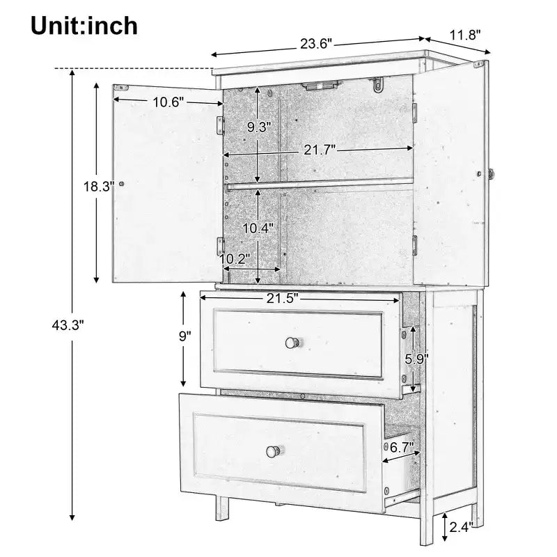 Tall Freestanding Bathroom Storage Cabinet, Versatile Storage Cabinet with 2 Large Drawers, 1 Door Cabinet & Adjustable Shelves