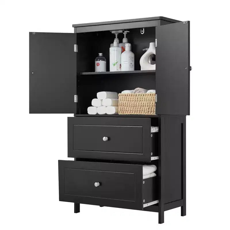 Tall Freestanding Bathroom Storage Cabinet, Versatile Storage Cabinet with 2 Large Drawers, 1 Door Cabinet & Adjustable Shelves