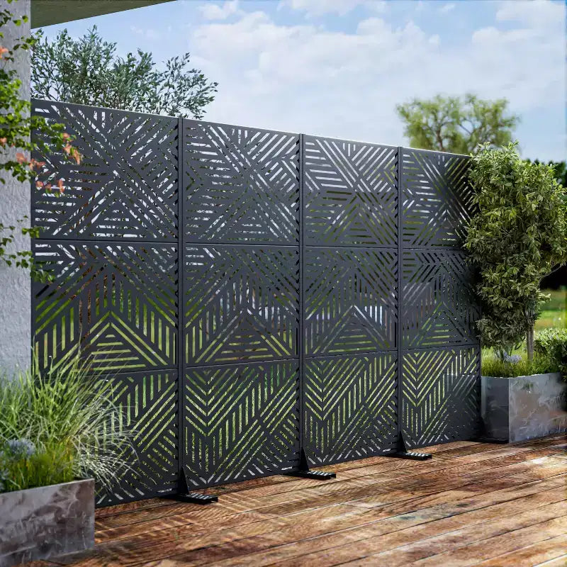 Room Divider Screen Random Stripe Brown Galvanized Sheet 72x47x16in 3-Panel
